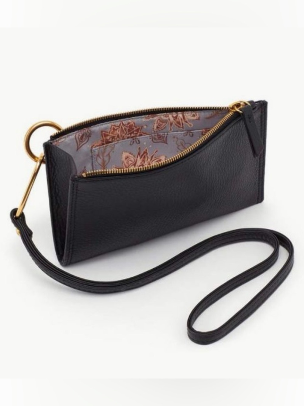 HOBO Black Leather Tour Go Wristlet/Lanyard